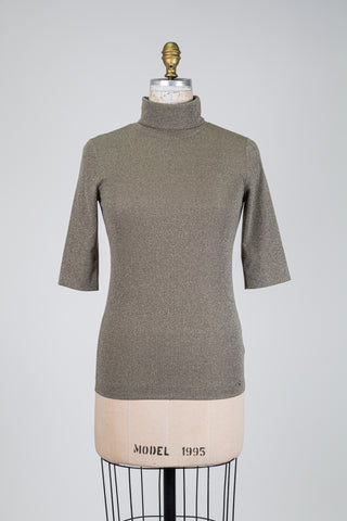 Shimmering khaki turtleneck sweater (S+M)