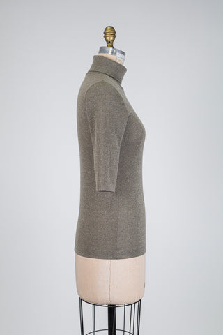 Shimmering khaki turtleneck sweater (S+M)