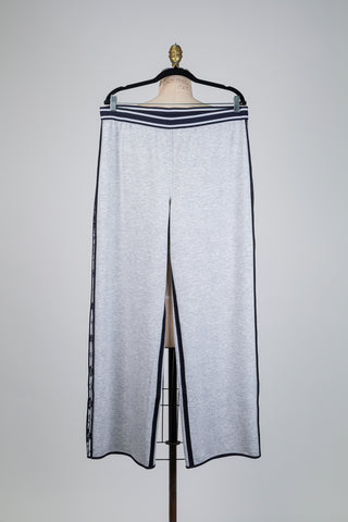 Pantalon confort gris chiné à bandes marine (XL)