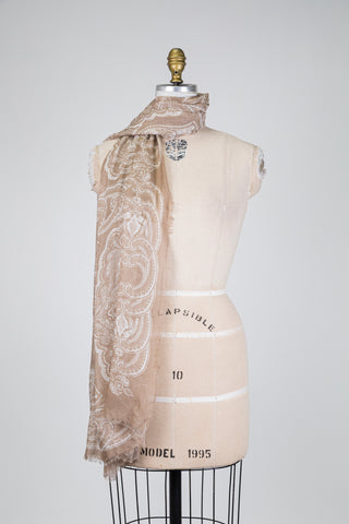 Foulard à motif cachemire blanc & sable (TU)