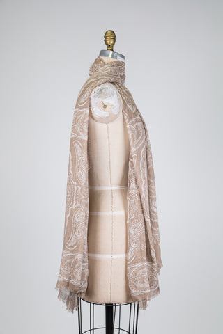 Foulard à motif cachemire blanc & sable (TU)