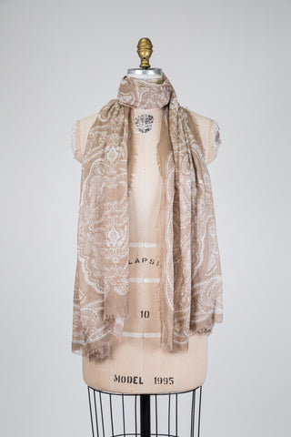 Foulard à motif cachemire blanc & sable (TU)