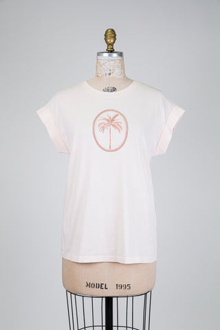 Peach pink T-shirt with embroidered palm tree motif (6)