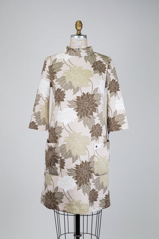Straight-cut khaki and beige floral print dress (S to L)