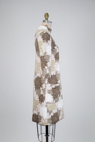 Straight-cut khaki and beige floral print dress (S to L)