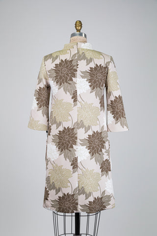 Straight-cut khaki and beige floral print dress (S to L)