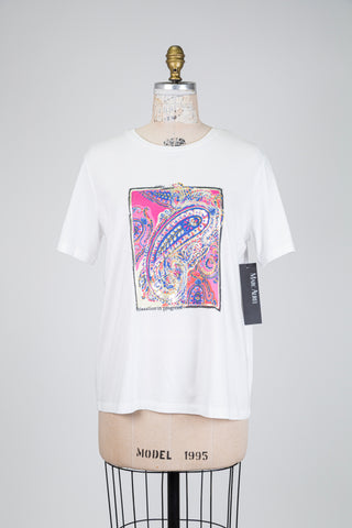 T-Shirt blanc à imprimé Paisley (6)