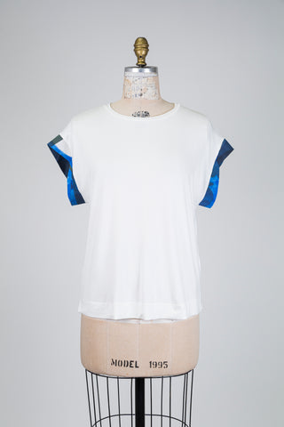 White mixed-material T-shirt (S)
