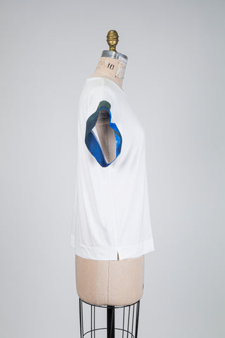 White mixed-material T-shirt (S)