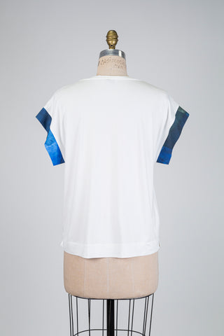 White mixed-material T-shirt (S)