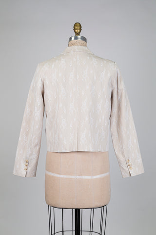 Blazer beige sable à voile de dentelle (6)