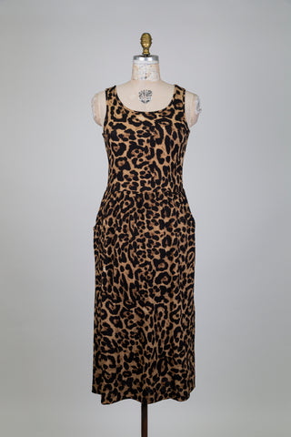 Robe léopard midi à taille marquée (S)