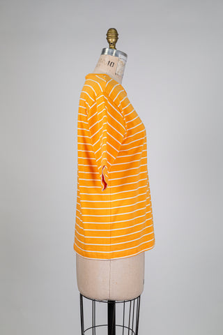 T-shirt en coton bio abricot et blanc (S)