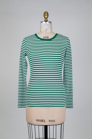 Chandail côtelé en coton bio vert et blanc (S)