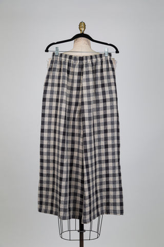 Beige and black gingham wide-leg trousers (S)