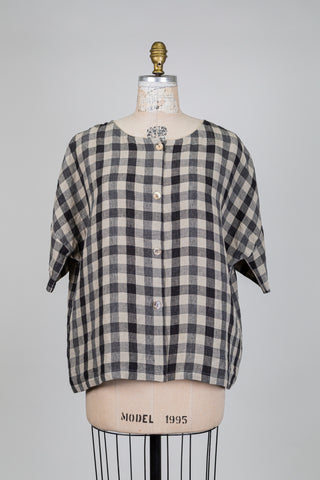 Chemisier vichy oversized grège et noir (S+)