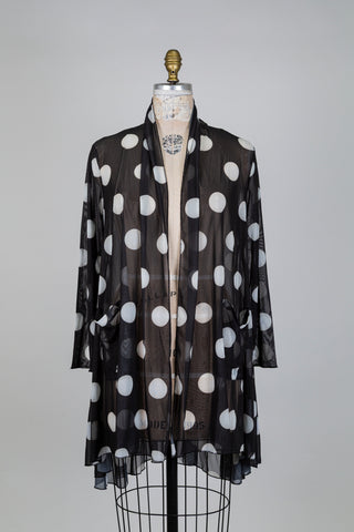 Veste amples diaphane noire à pastilles blanches (S)