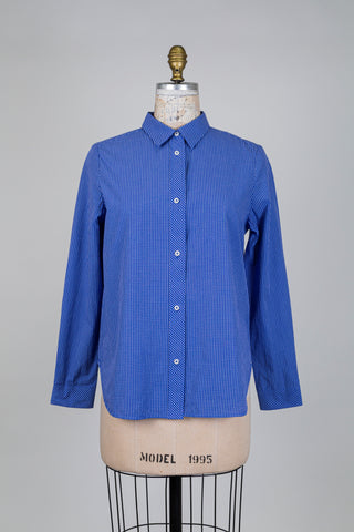 Chemisier bleu micro-carreaux (S)