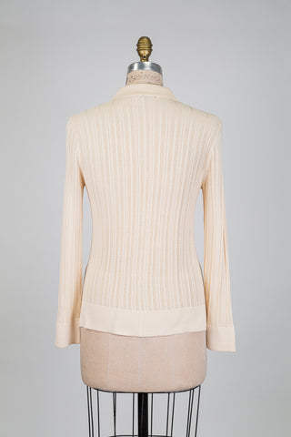 Cream polo collar cardigan with checkered pattern (S)