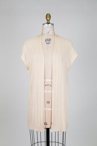 Veste longue crème à point damier (S)