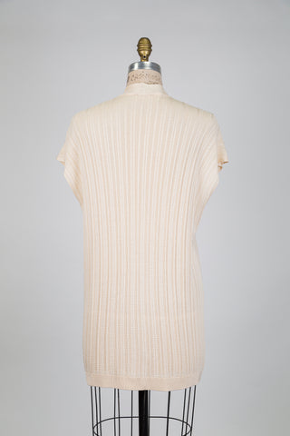 Veste longue crème à point damier (S)