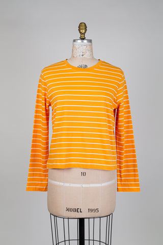 Chandail en coton bio abricot et blanc (S)