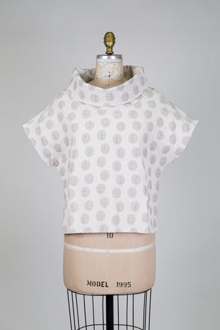 Chandail crème col cheminée en jacquard à pois (S)