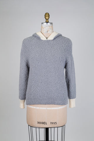 Chandail hoodie gris et crème en laine bouclée (6)