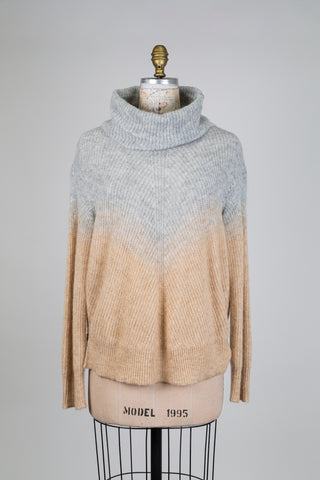 Chandail col roulé en tricot dégradé gris-beige (6)