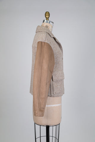 Veste tricot beige chiné et faux suède (4+6)