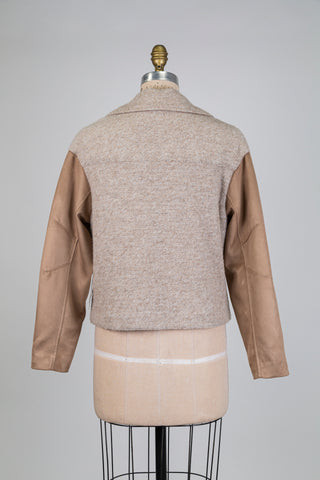 Veste tricot beige chiné et faux suède (4+6)