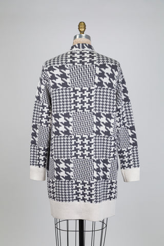 Cardigan mérinos à motifs gris et blanc (S)