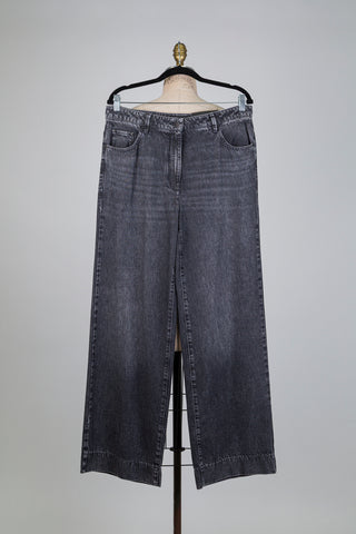 Pantalon denim noir délavé à jambe large (12)