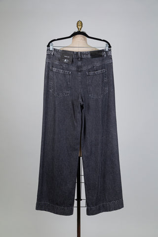 Pantalon denim noir délavé à jambe large (12)