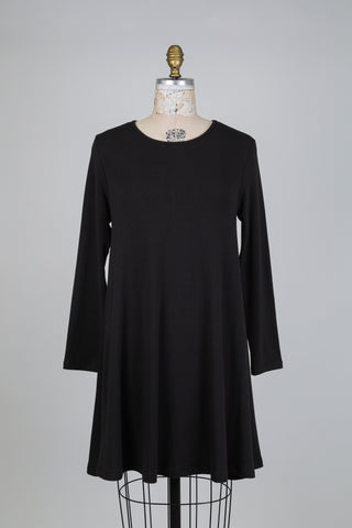 Black trapeze dress with round neck (S)