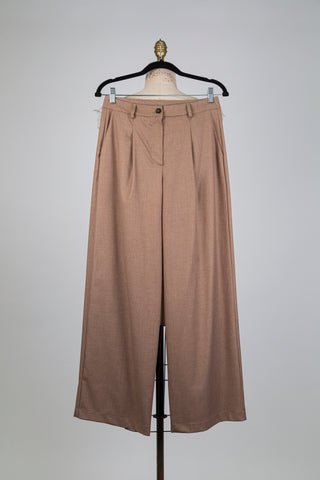 Pantalon jambe large brun praliné chiné (S)