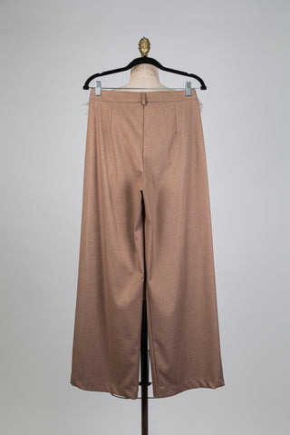 Pantalon jambe large brun praliné chiné (S)