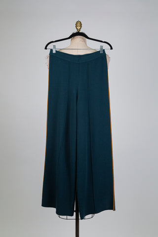 Pantalon fluide bleu canard à fins galons jaune doré (S)