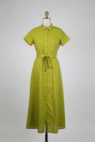 Robe chemisier verte à imprimé pastilles (S)