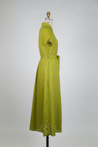 Robe chemisier verte à imprimé pastilles (S)