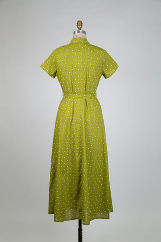 Robe chemisier verte à imprimé pastilles (S)