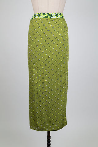 Green sarong skirt with polka dot print (S+)