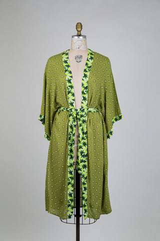 Green Kimono Jacket with Polka Dot Print (S+)