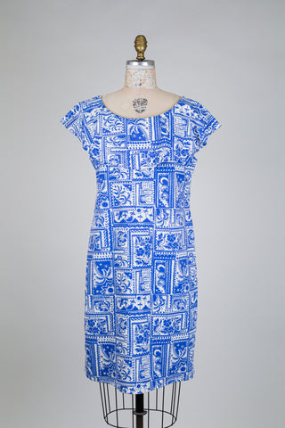 Robe à col volant imprimé bleu azur (XL)