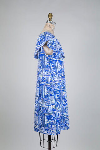 Robe à col volant imprimé bleu azur (XL)