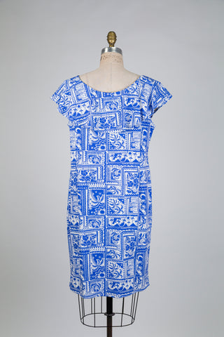 Robe à col volant imprimé bleu azur (XL)