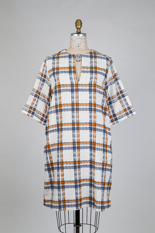 beige tartan dress Linen Check Dress main image 0