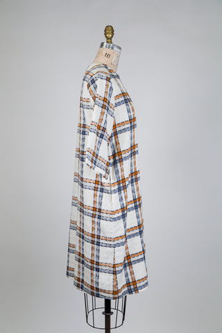 Cream tunic dress with blue and beige tartan (S)