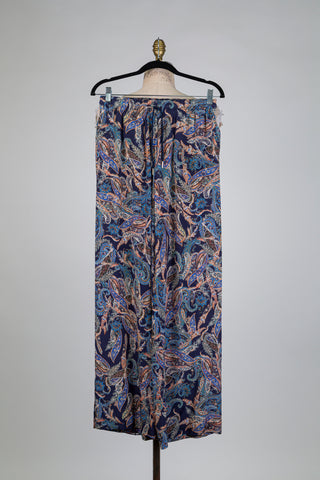Pantalon fluide bleu à imprimé cachemire (6)