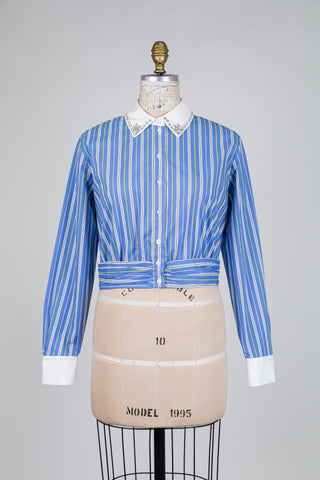 Blouse with cinched waist and jeweled collar (4 to 12)